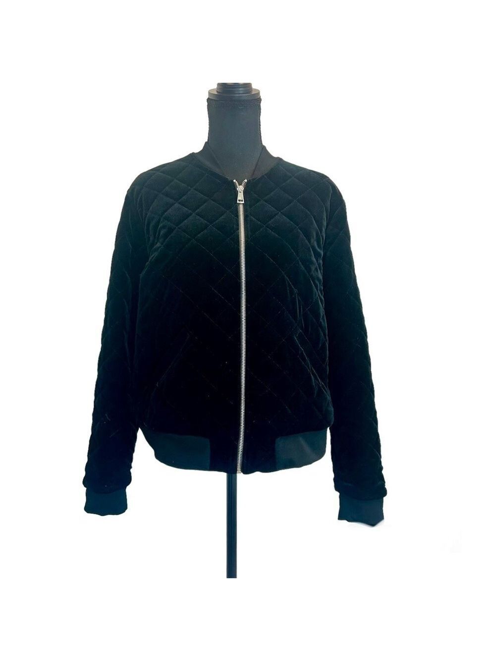 Lauren Ralph Lauren black velvet quilted bomber jacket coat Sz L NWOT